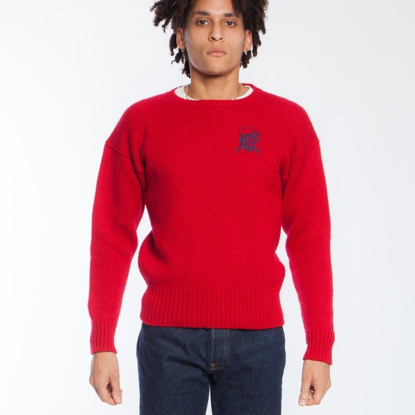 RALPH LAUREN VINTAGE Pullover, roter, dicker Unisex-Winterpullover mit Rundhalsausschnitt