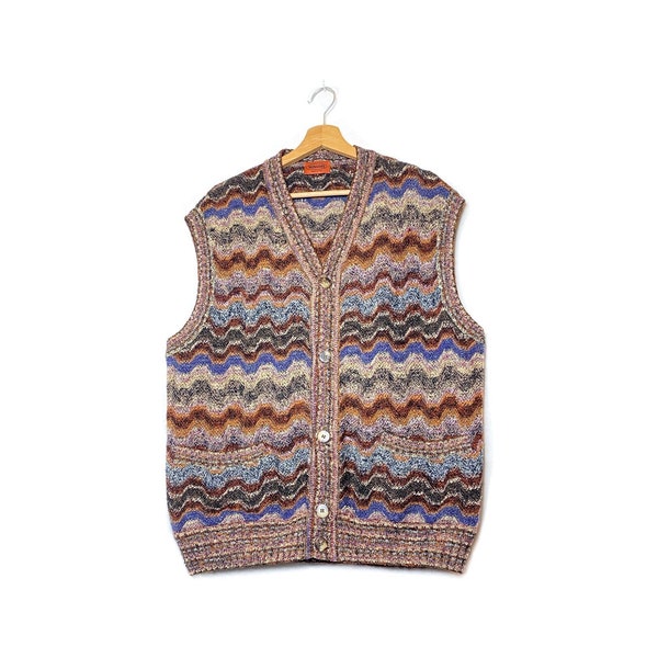 1990er MISSONI STRICKWESTE, Missoni First Line hochwertiger Vintage-Pullover. Zick-Zack-Mehrfarben-Azteken-Geometrie
