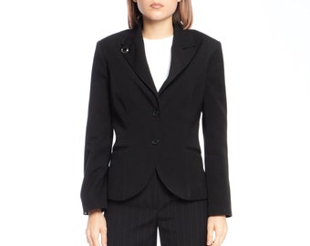 Y2K MINIMAL BLACK CROP blazer, 1990s waisted elegant jacket, small size coat.