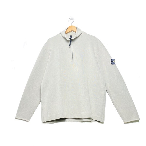 Stone Island sweatshirt met col - Vintage Luxury - Oversized ijsgrijze Baggy trui met kwartrits