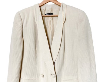 Y2K GIORGIO ARMANI BLAZER, cream Tone on tone stripped vintage, women casual suit jacket, minimal oversize 1990s coat