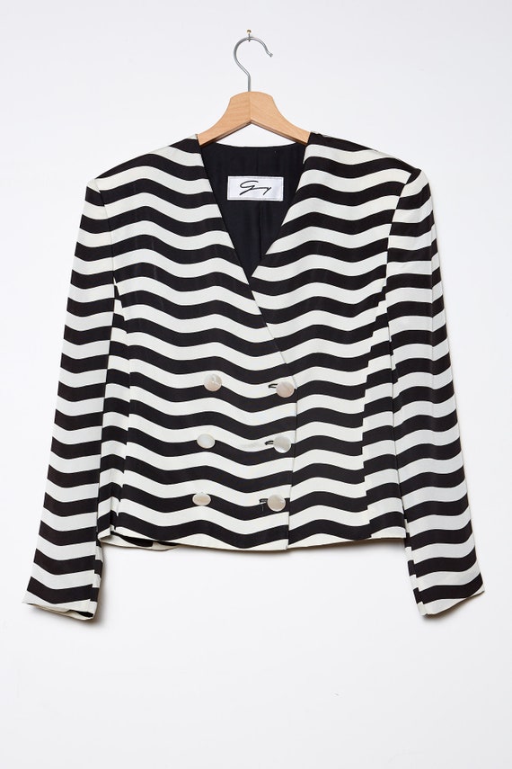 GENNY black & white waves striped vintage jacket … - image 6