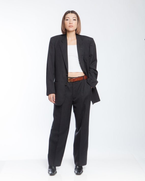 Y2K DARK GRAY WOOL vintage Two Piece Pant Suit , … - image 2