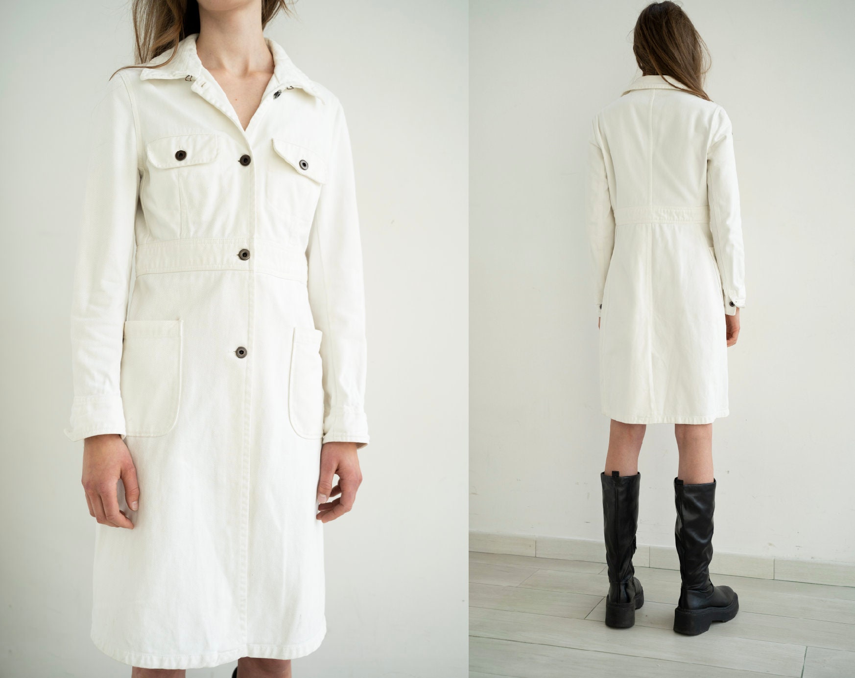2000s MIU MIU White Denim Trench Coat. Minimal 90s-00s Unisex