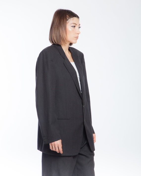 Y2K DARK GRAY WOOL vintage Two Piece Pant Suit , … - image 4