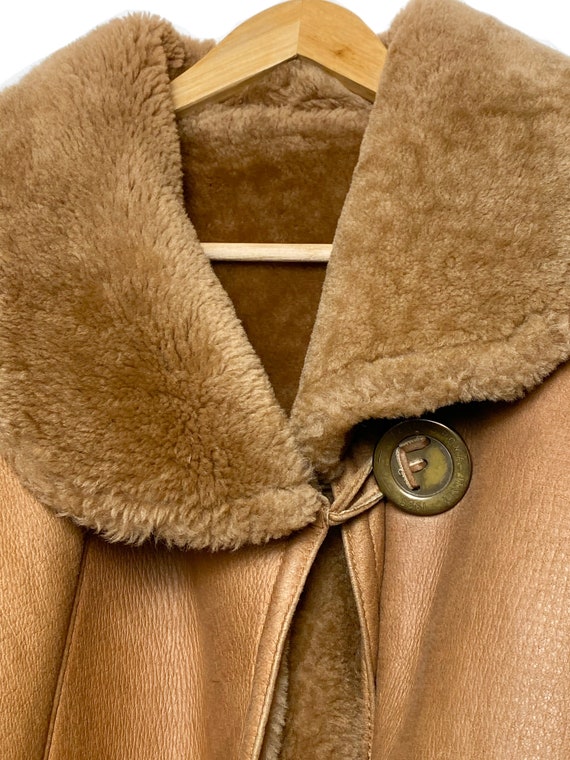 80s FENDI Brown Shearling coat, real sheepskin le… - image 3