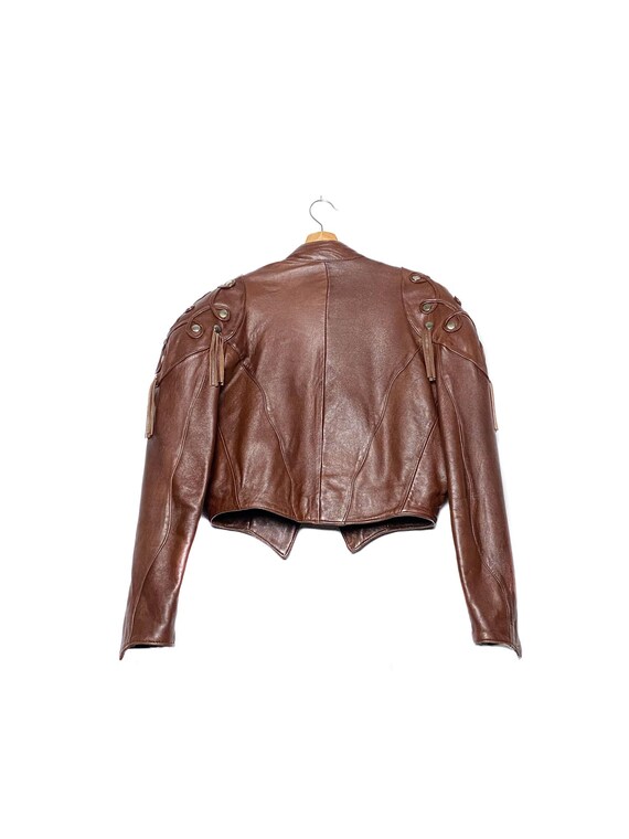Vintage Leather Bolero Jacket, Iconic 1980s Studs & Tassel, Brown