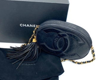 1980s Chanel Vintage Mini Oval Bag, Navy Mini Front Cc's Logo