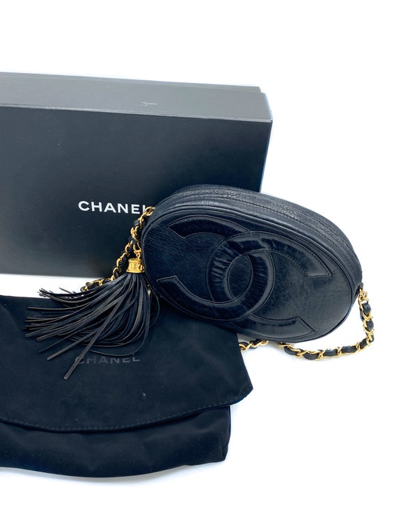 1980s Chanel Vintage Mini Oval Bag Navy Mini Front Cc's 