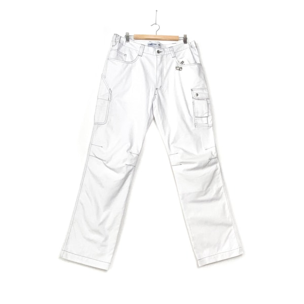 Pantalon utilitaire Gorpcore des années 90-00, pantalon cargo blanc à points contrastés, taille unisexe 48 IT