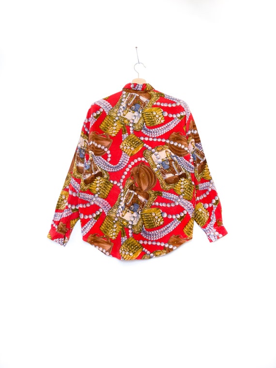 Semicolon Red Silk blouse, versace style baroque … - image 6