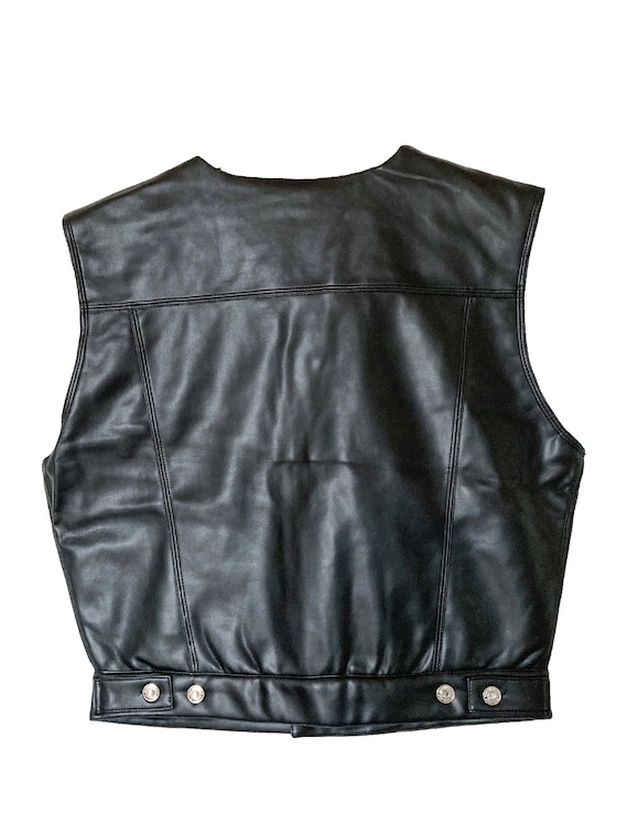 BIKER BLACK faux LEATHER vest, 1980s original sim… - image 2