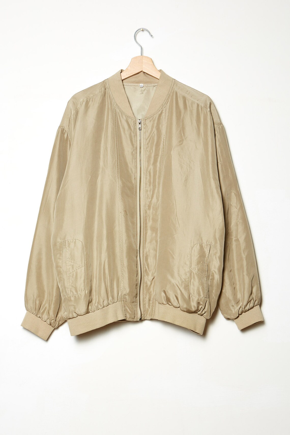 Y2k minimal SILK BOMBER JACKET beige oversize unisex Etsy