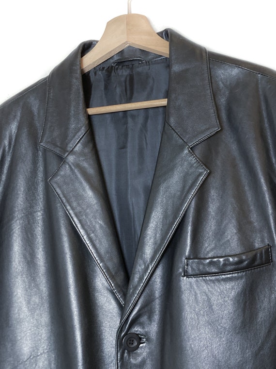 Y2K BLACK LEATHER VINTAGE blazer, unisex black su… - image 2