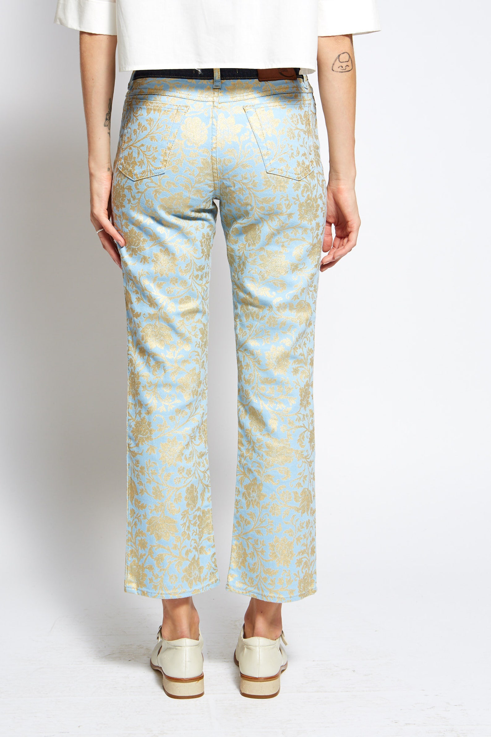 CAVALLI JEANS damask brocade vintage blue and gold printed Etsy