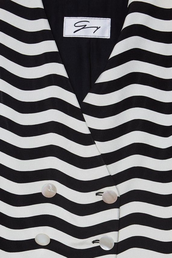 GENNY black & white waves striped vintage jacket … - image 7