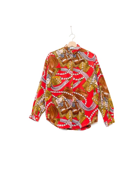 Semicolon Red Silk blouse, versace style baroque … - image 1