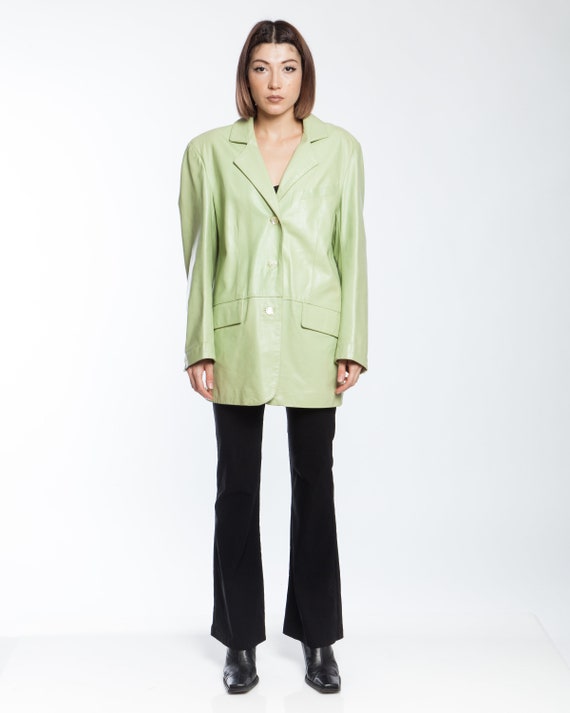 PASTEL GREEN LEATHER suit jacket real leather, ove