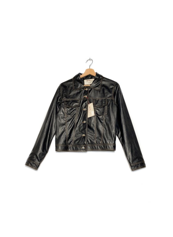 Y2K Dark brown PU leather jacket, 1990s minimal br