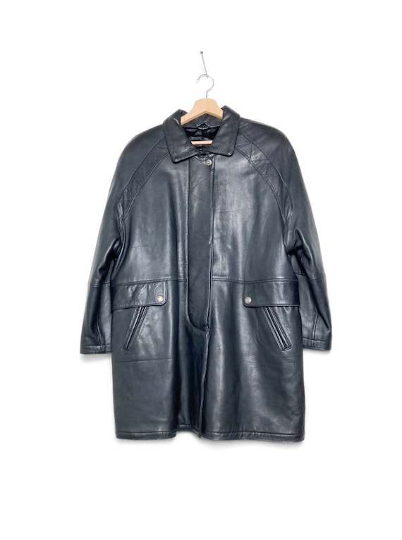BLACK REAL LEATHER minimal coat, oversize extra so