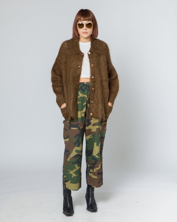 BROWN MOHAIR VINTAGE knitwear long jacket / sweate