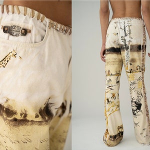 y2k RARE 1990s Roberto Cavalli vintage African hunting cheetah prints denim trousers
