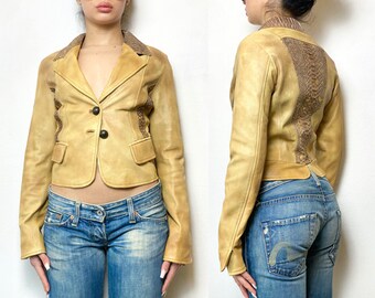 70s boho women leather blazer,, extra soft, back snake leather coat