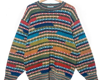 MISSONI KNITWEAR SWEATER mohair colorful striped first line top quality size xl vintage pullover multicolor geometric print