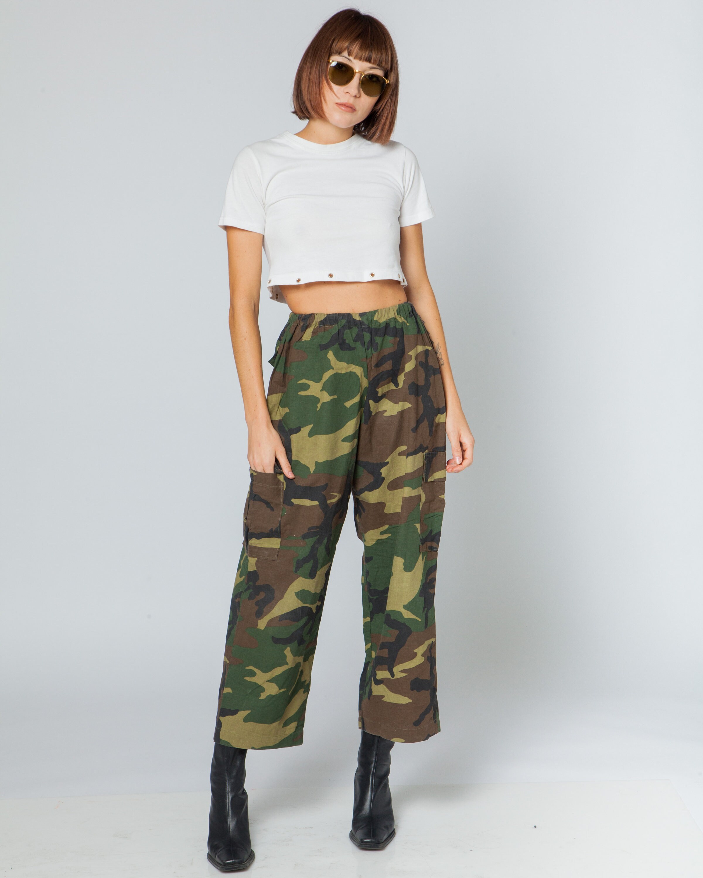 CAMOUFLAGE CARGO TROUSERS Elastic Waist 