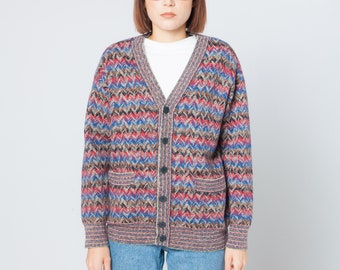 MISSONI VINTAGE KNITWEAR jacket / sweater. Top quality pullover multicolor wool knitted cardigan, buttoned on the front
