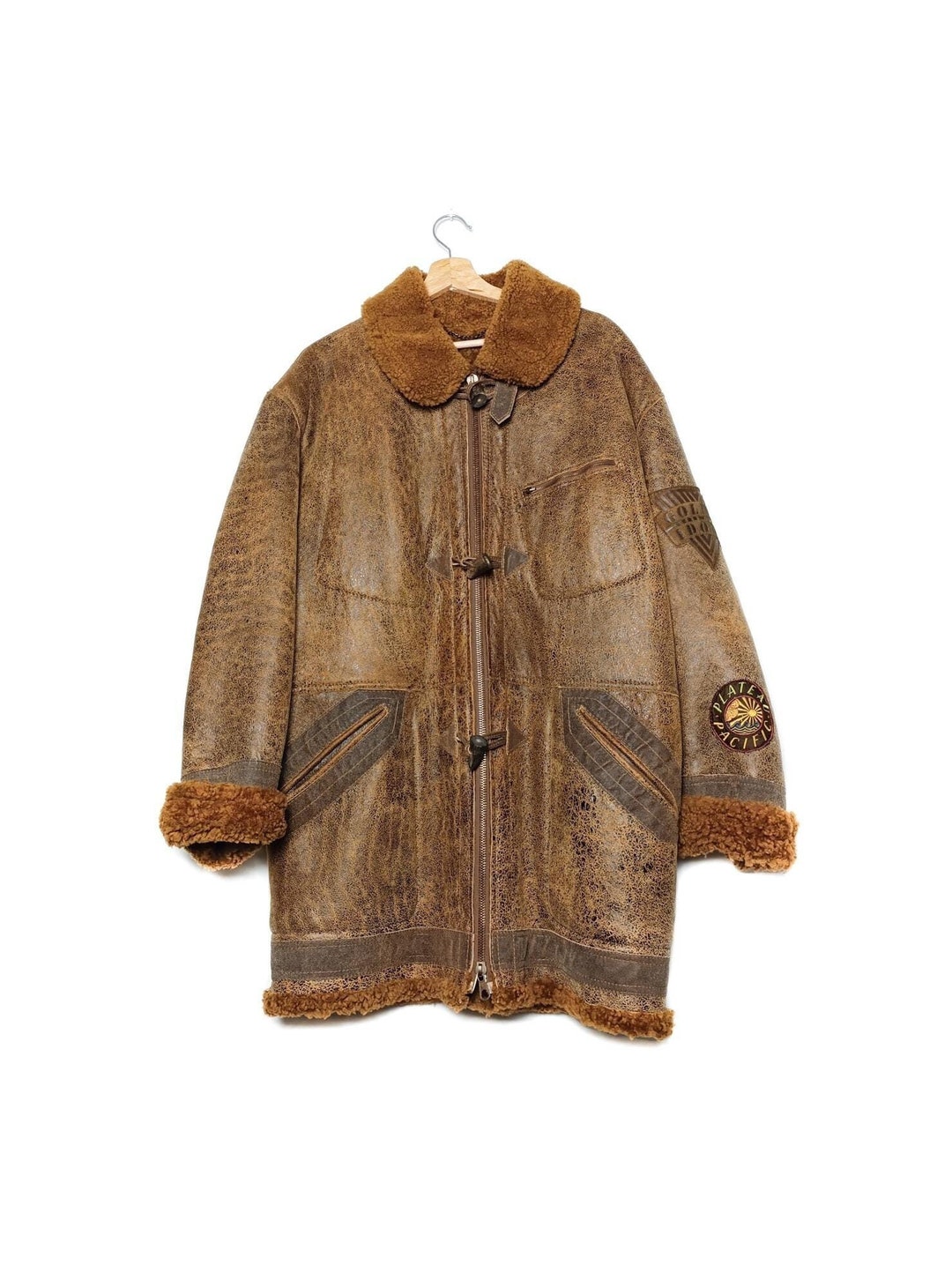 Vintage 80s Light Brown Aviator Shearling Coat 12 14 16 main image 0