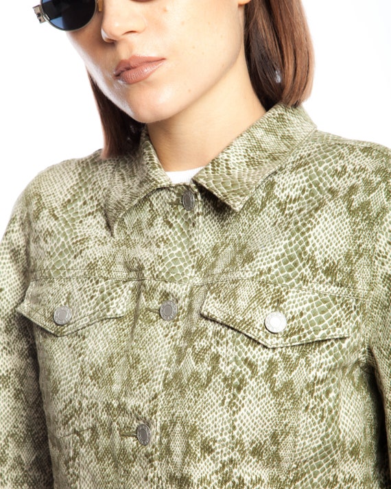 Y2K PYTHON PRINT 1990s MINIMAL denim jacket, gree… - image 9