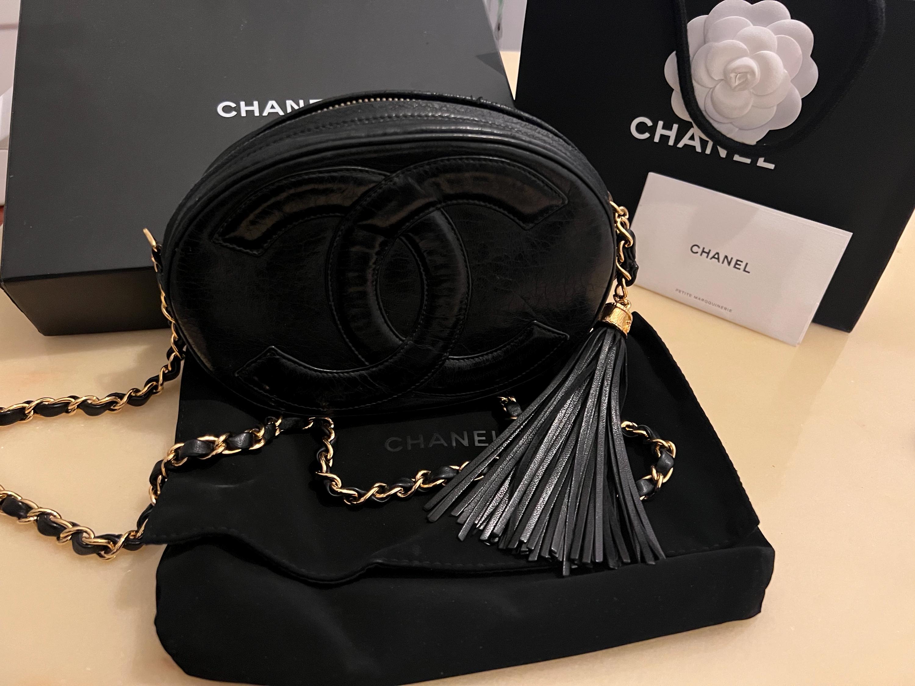 1980s Chanel Vintage Mini Oval Bag, Navy Mini Front Cc's Logo