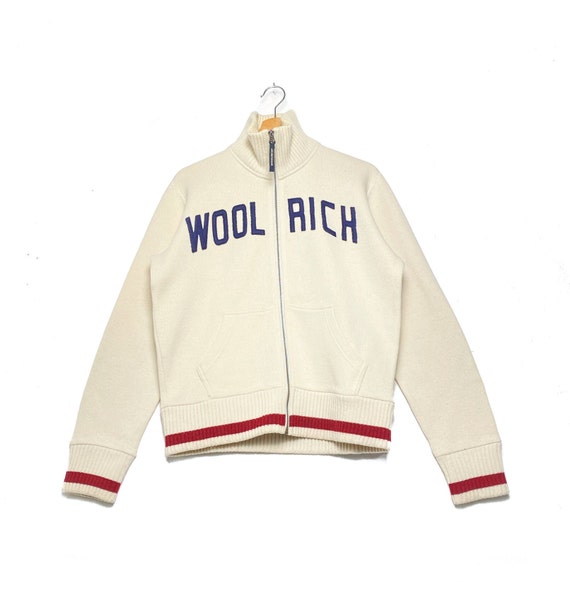 vtg Woolrich heavy wool cream zipped jumper, turt… - image 1