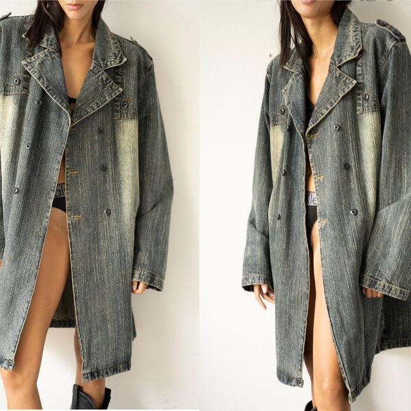 Denim Trench Coat Etsy
