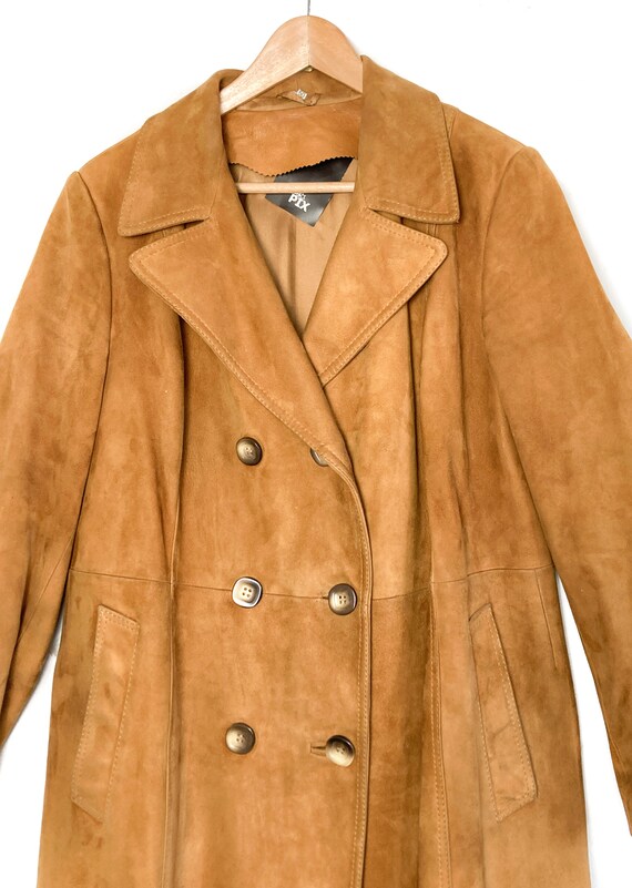 70s Camel Suede Leather Double-breasted Trench Unisex Russet