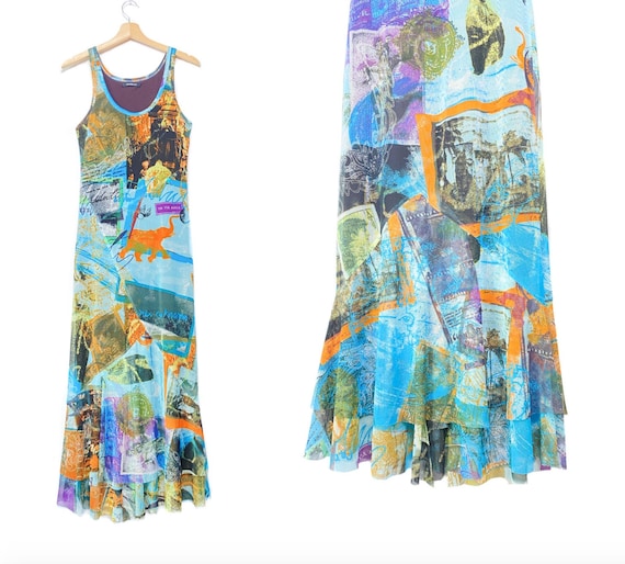 ICONIC Y2K Mesh multi print layered maxi dress, p… - image 1