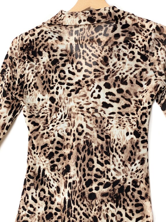 Y2K Crop Top Mesh Sheer Print, 90s leopard collar… - image 5