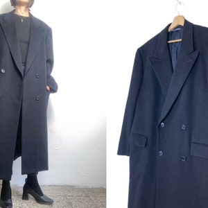 Y2k Ing. LORO PIANA & C Double-Breasted Coat, Navy  Cashmere long trench overcoat, vintage unisex classic revers maxi winter coat, size 48