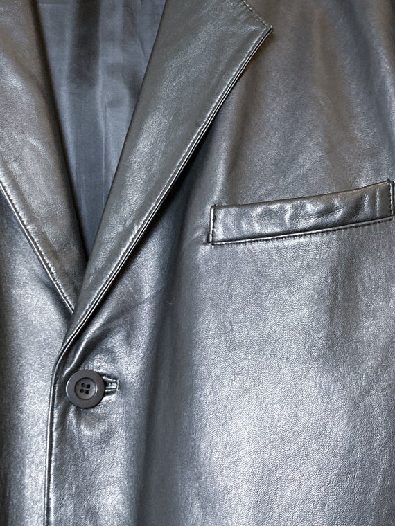 Y2K BLACK LEATHER VINTAGE blazer, unisex black su… - image 3