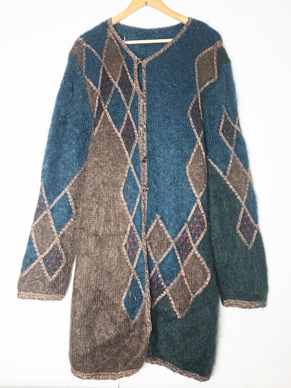 HARLEQUIN MOHAIR VINTAGE long knitted jacket/cardi