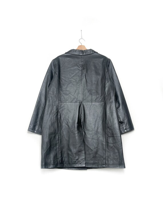 Y2K BLACK LEATHER VINTAGE single-breasted coat, u… - image 3