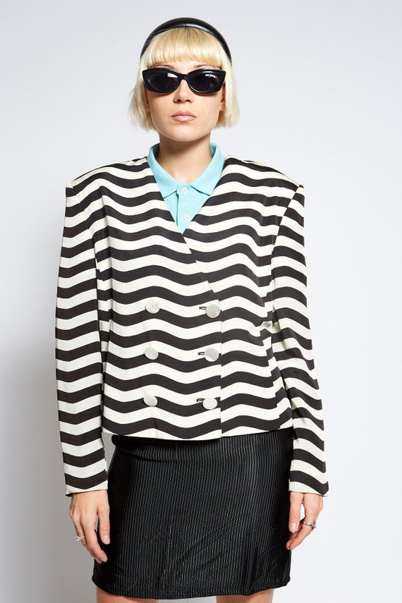 GENNY black & white waves striped vintage jacket … - image 5