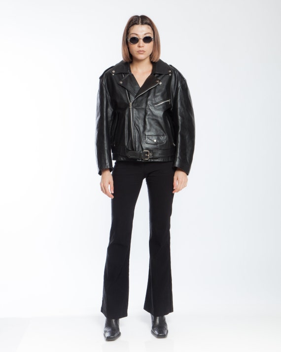 BIKER BLACK LEATHER jacket, 1980s original leather