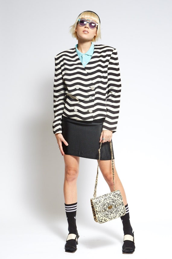 GENNY black & white waves striped vintage jacket … - image 1