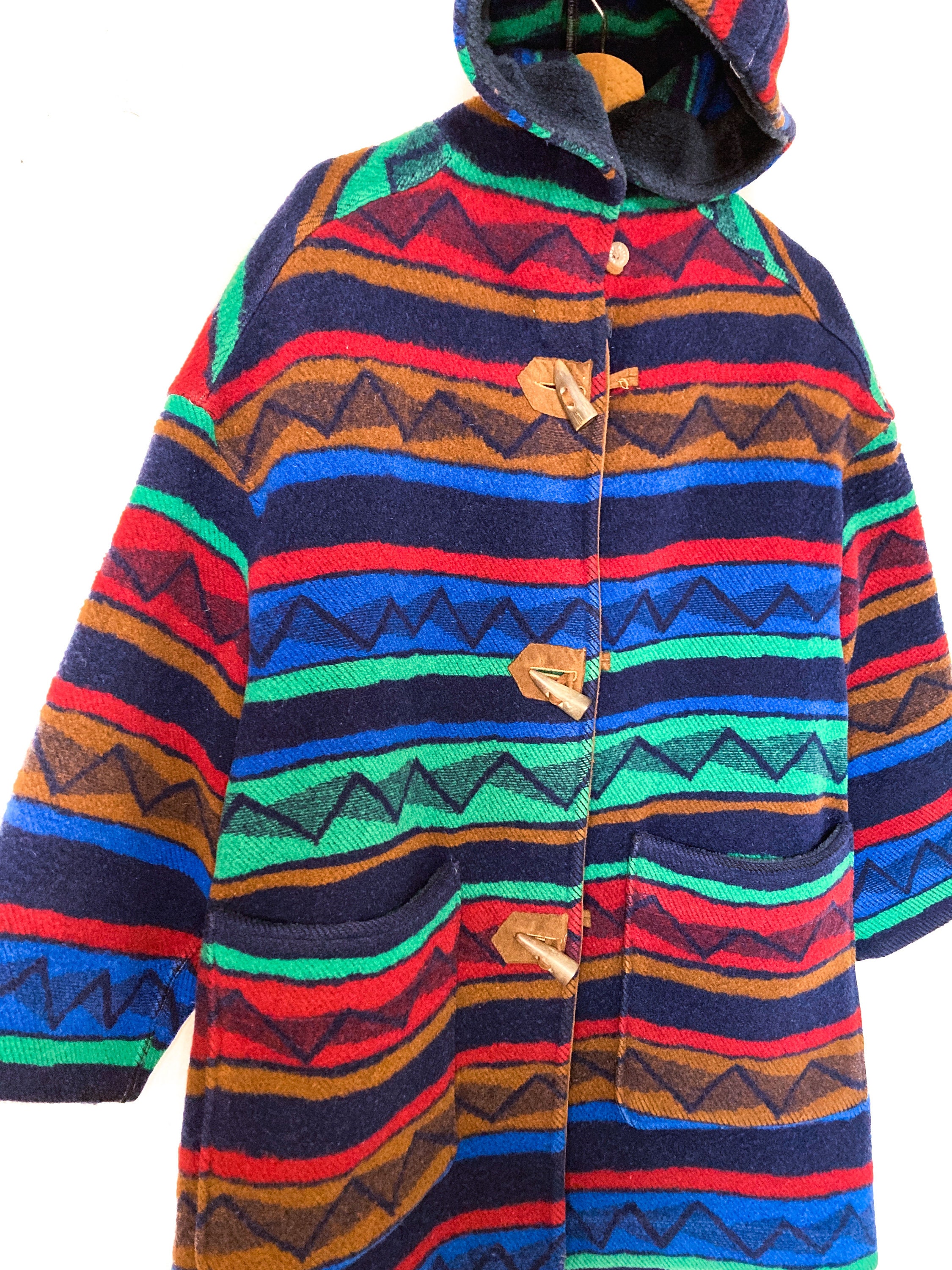 1980s Missoni Montgomery Coat, Multicolor Zigzag Pattern Vintage