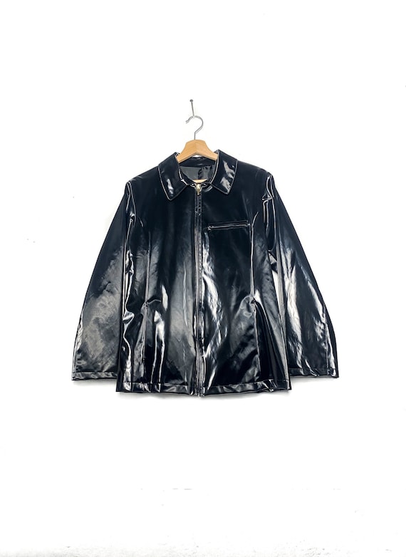 Y2K black vinyl style jacket, 90s-00s minimal nylo