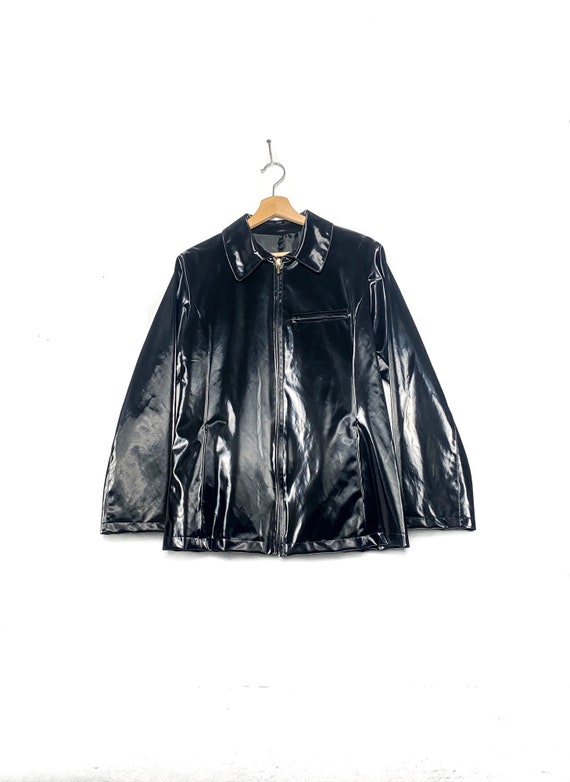 2000's leather × nylon riders jacket y2k Y2K Black Vinyl Style