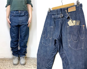 y2k X-CAPE Cargo denim trousers, back cinch, extra long bottom front pockets, Size 44 IT