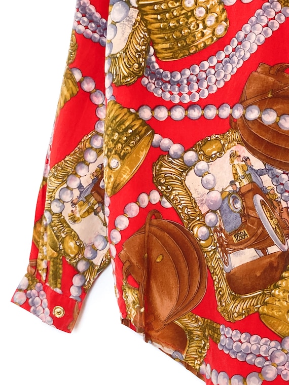 Semicolon Red Silk blouse, versace style baroque … - image 2